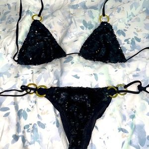 Beach Bunny swimwear cute sequin bikini top is a L and the bottom is a M